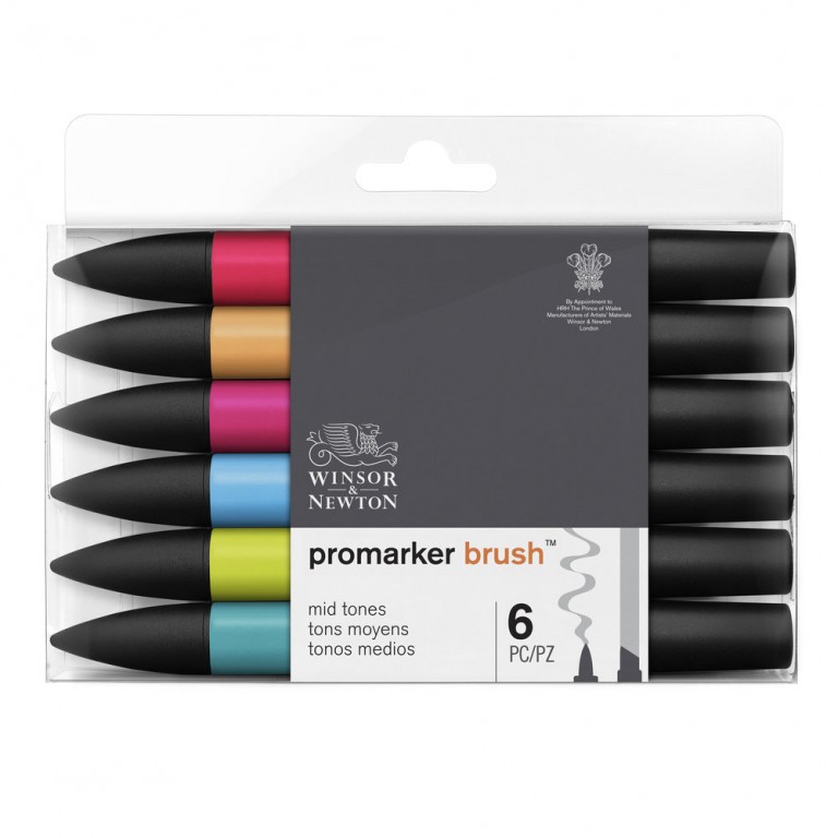 [73.5591] Set of Promarker brush markers 6 pcs mid tones Winsor Newton